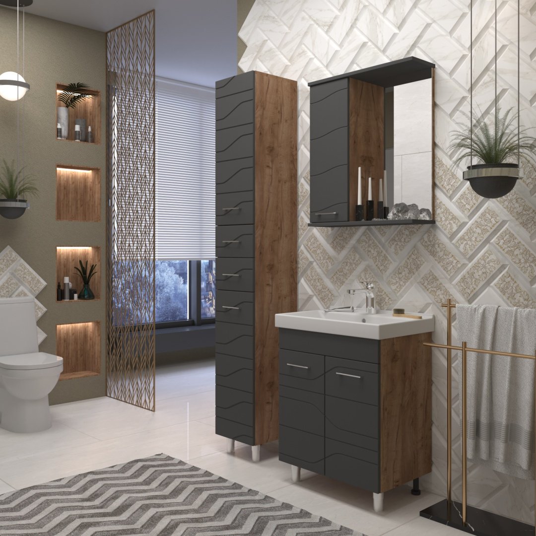 Тумба с раковиной AVK ТР 2 двери Мира, 50x80x40 см, серый, коричневый