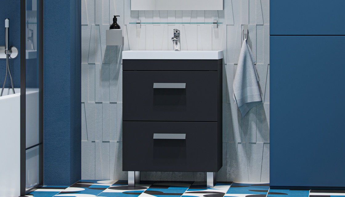 Тумба с раковиной KABINKA.KZ ORLANDO 600, 60x85.5x45 см, графит