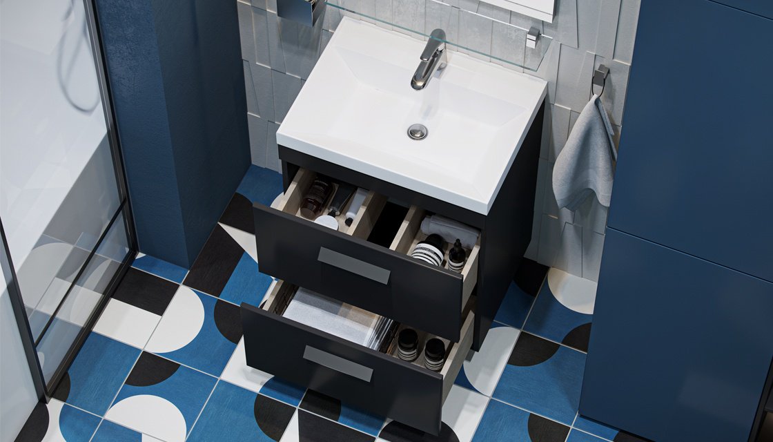 Тумба с раковиной KABINKA.KZ ORLANDO 600, 60x85.5x45 см, графит