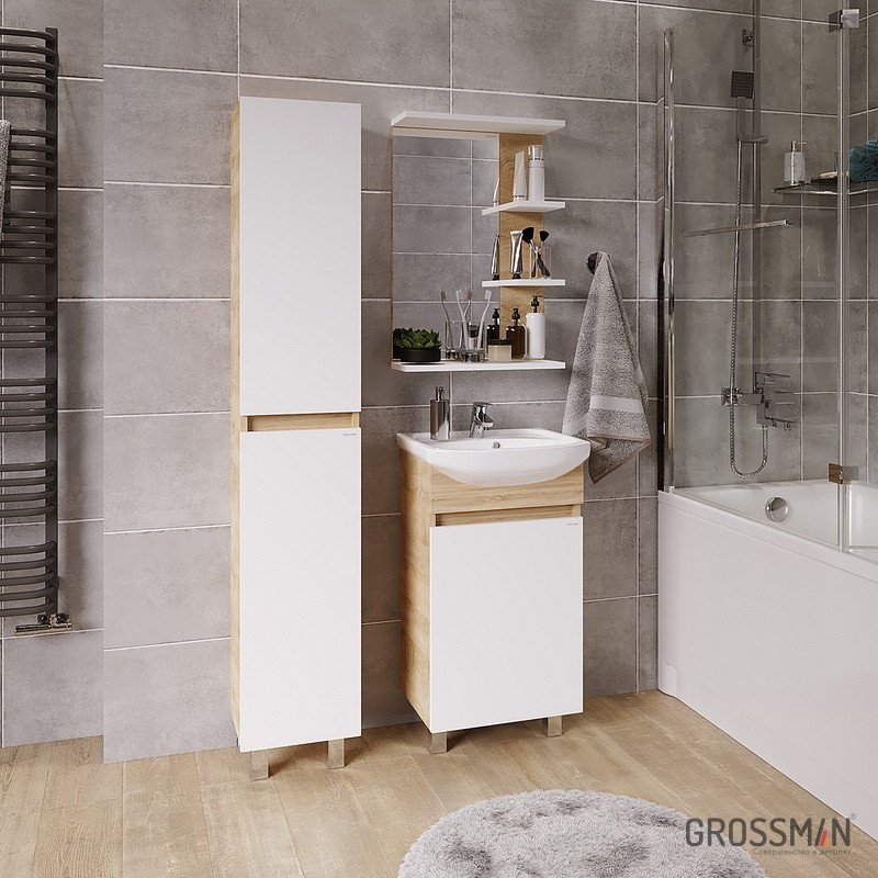 Тумба с раковиной Grossman ПОЛО 50, 48x70x30 см, коричневый, белый