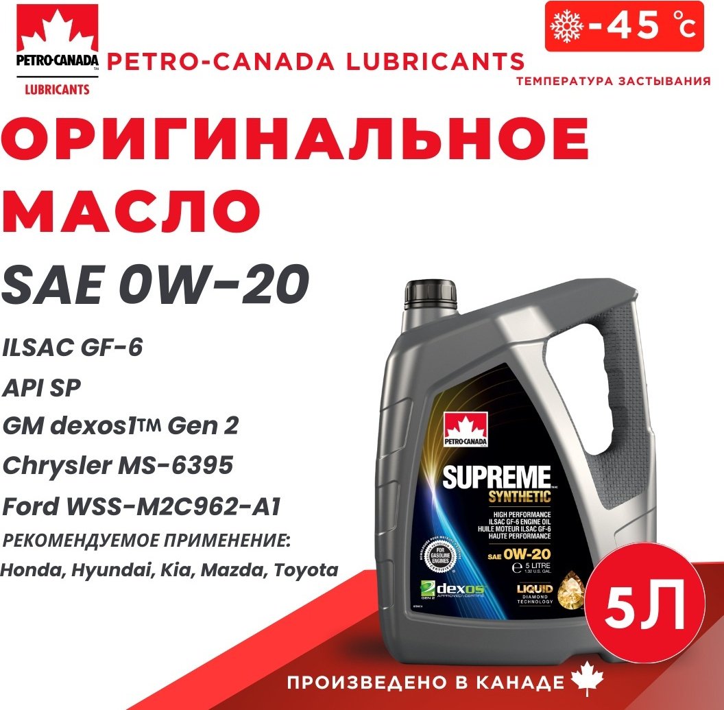 Моторное масло Синтетическое Petro-Canada SUPREME SYNTHETIC 0W-20 5 л купить,NaN