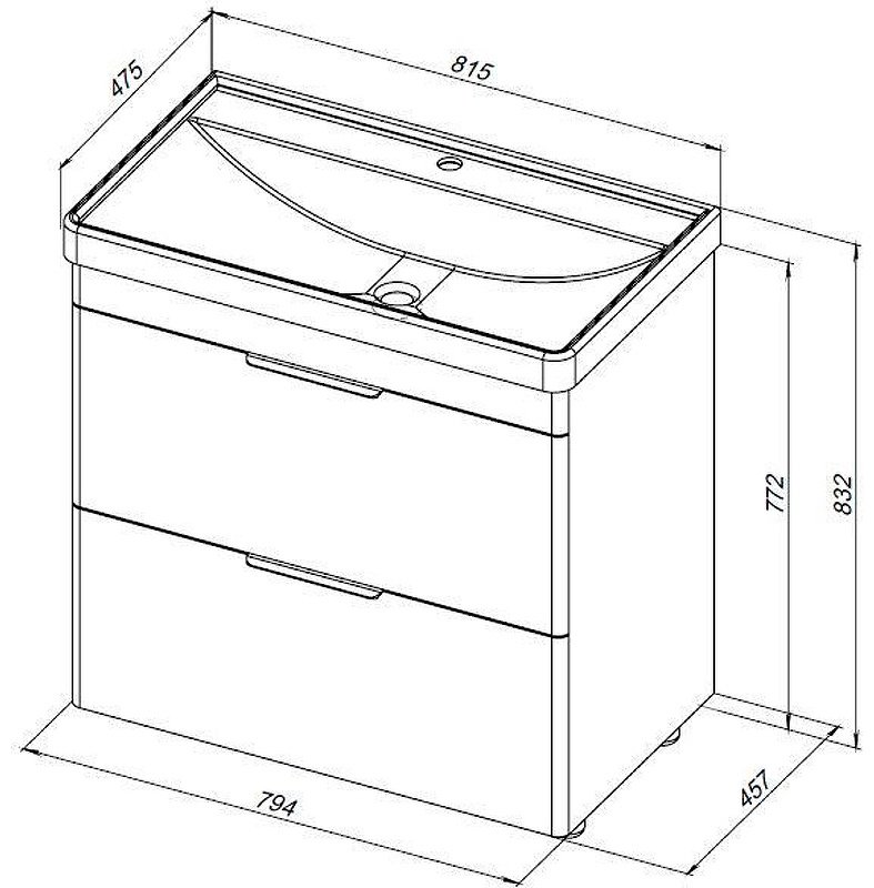 Тумба с раковиной Kabinka.kz Ирис 80 310154 79.4x77.2x45.7см белый купить,NaN