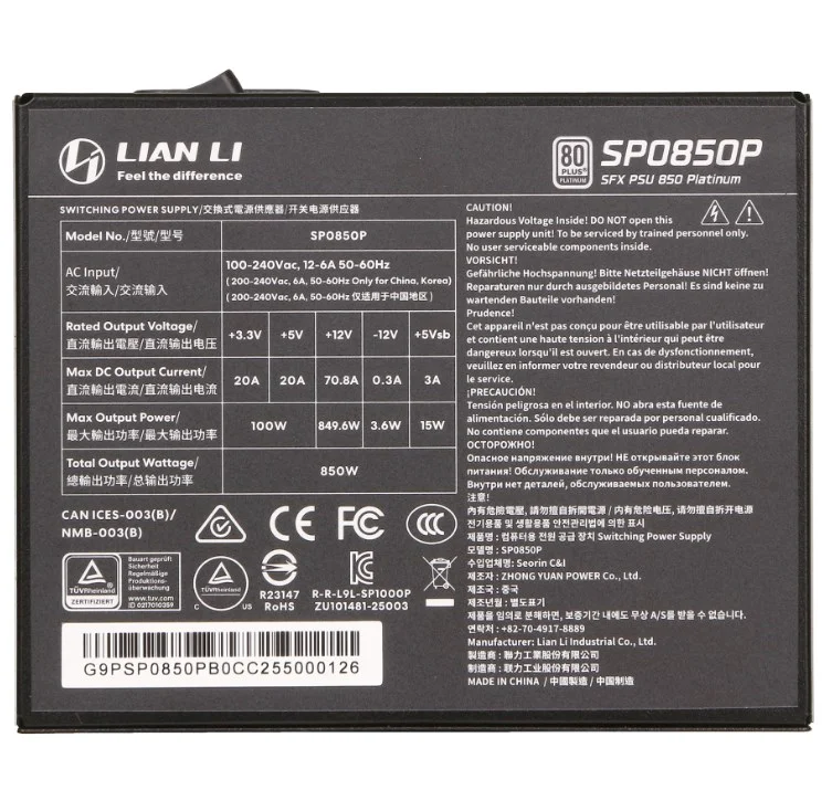 Блок питания Lian Li SX0850P G9P.SX0850P.B000.EU 850W Black купить,69990