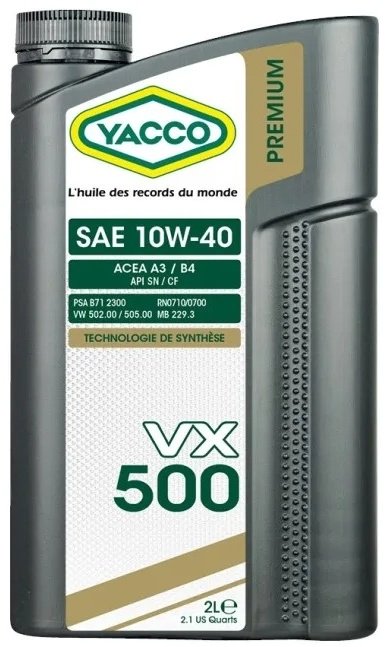 Моторное масло Синтетическое Yacco VX 500 10W-40 2 л купить,NaN