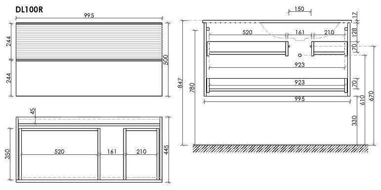 Тумба без раковины KABINKA.KZ DL100RGR, 99.5x50x44.5 см, серый, коричневый