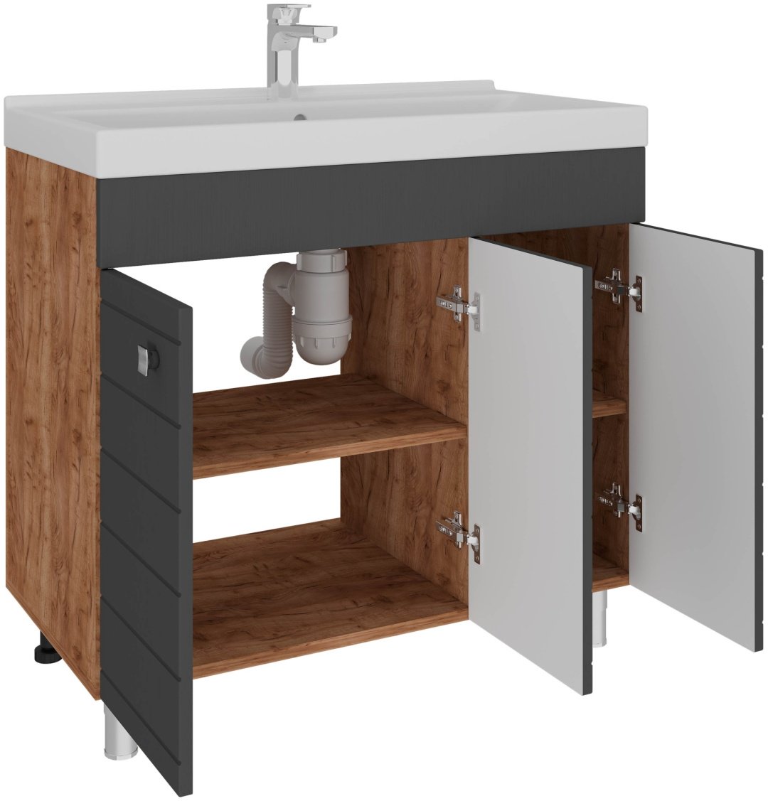 Тумба с раковиной AVK Лира, 3 Двери, 80x70x45 см, серый, коричневый