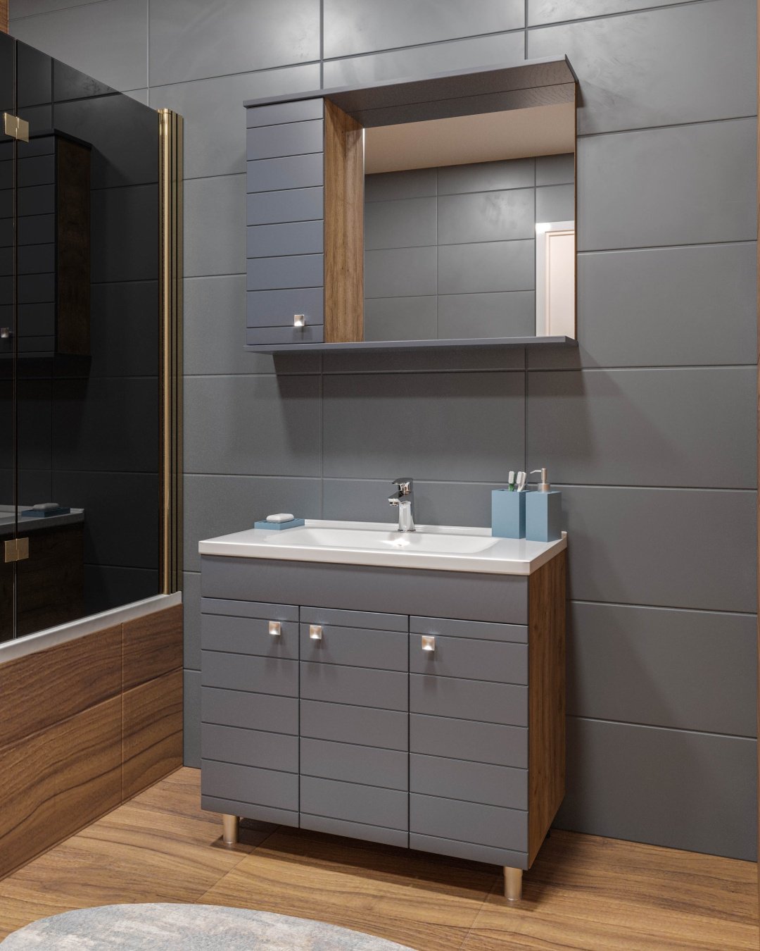 Тумба с раковиной AVK Лира, 3 Двери, 80x70x45 см, серый, коричневый