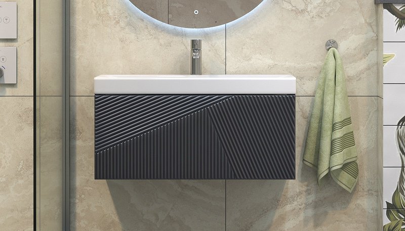 Тумба с раковиной KABINKA.KZ EDGE 800, 82x39.7x41 см, графит