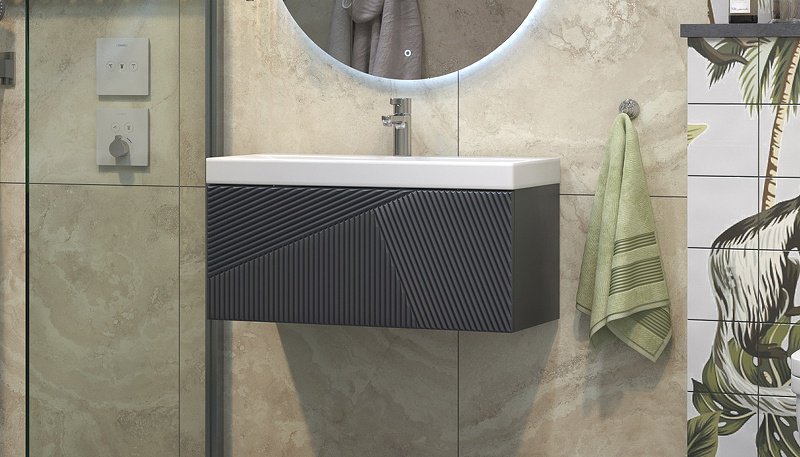 Тумба с раковиной KABINKA.KZ EDGE 800, 82x39.7x41 см, графит