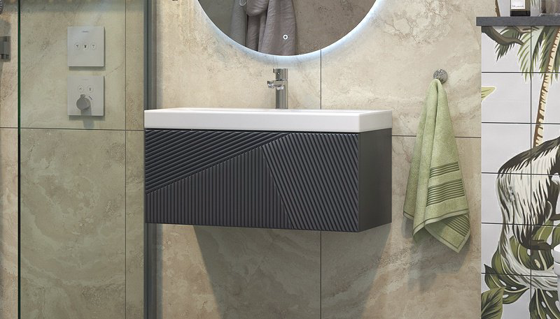 Тумба с раковиной KABINKA.KZ EDGE 800, 82x39.7x41 см, графит купить,NaN
