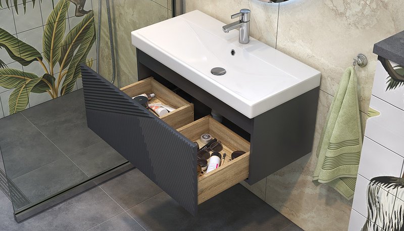 Тумба с раковиной KABINKA.KZ EDGE 800, 82x39.7x41 см, графит