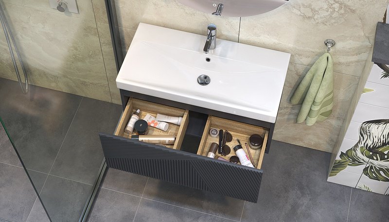 Тумба с раковиной KABINKA.KZ EDGE 800, 82x39.7x41 см, графит