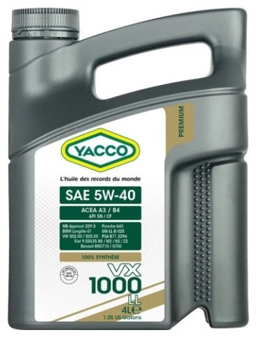 Моторное масло Синтетическое Yacco VX 1000 LL 5W-40 4 л купить,NaN