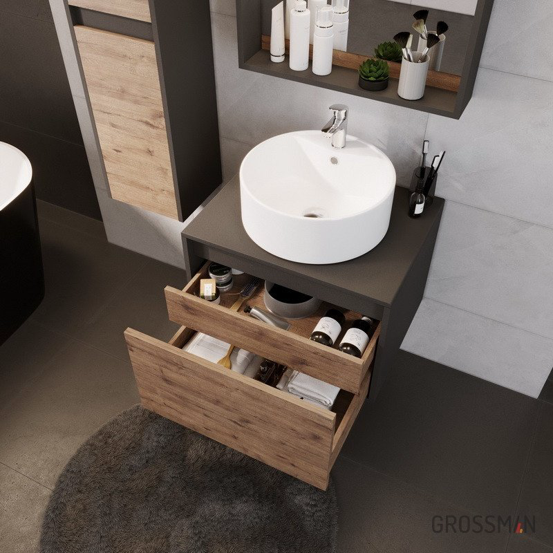 Тумба с раковиной Grossman Смарт 60x55.6x46.1см графито-коричневый купить,NaN
