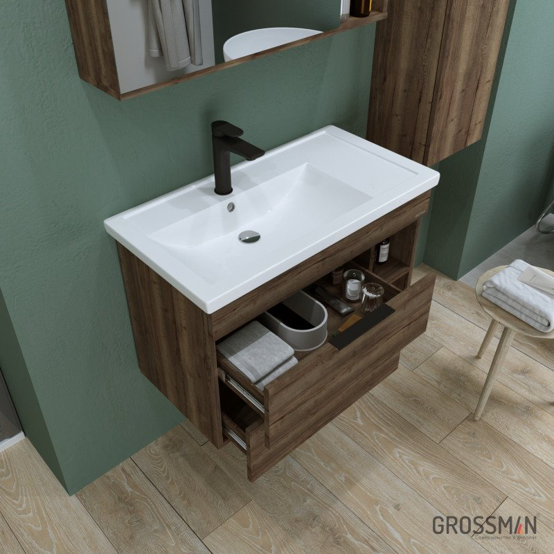 Тумба с раковиной Grossman Форта 80 273576 77x50x45см темно-коричневый купить,NaN