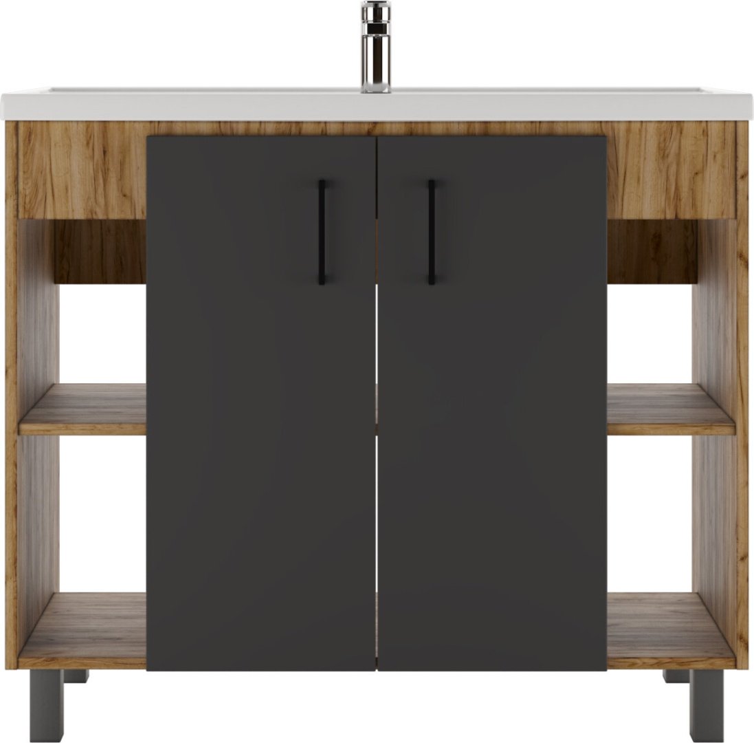 Тумба с раковиной KABINKA.KZ Байтерек, 97.5x72x44.4 см, коричневый, графит