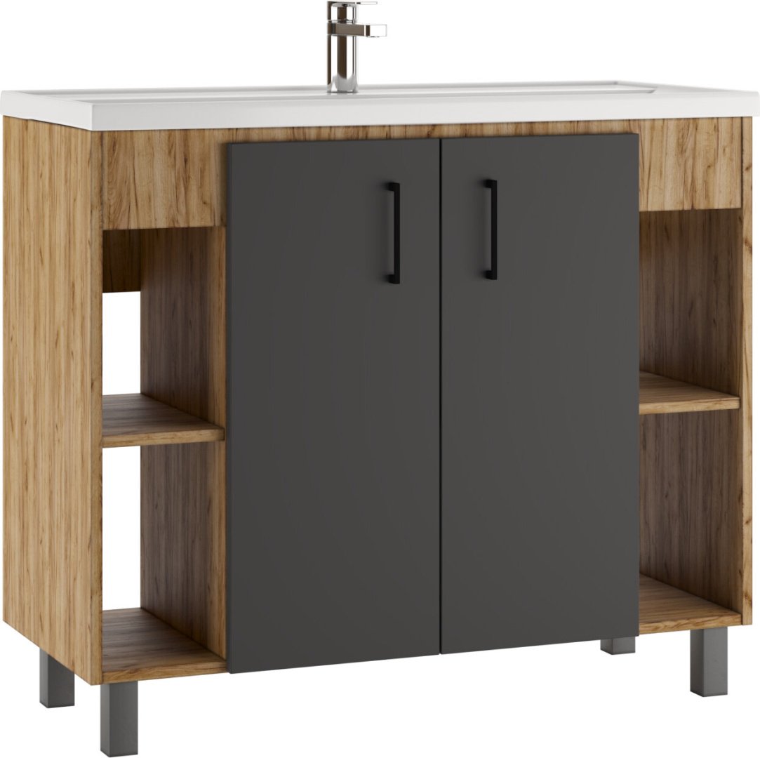 Тумба с раковиной KABINKA.KZ Байтерек, 97.5x72x44.4 см, коричневый, графит