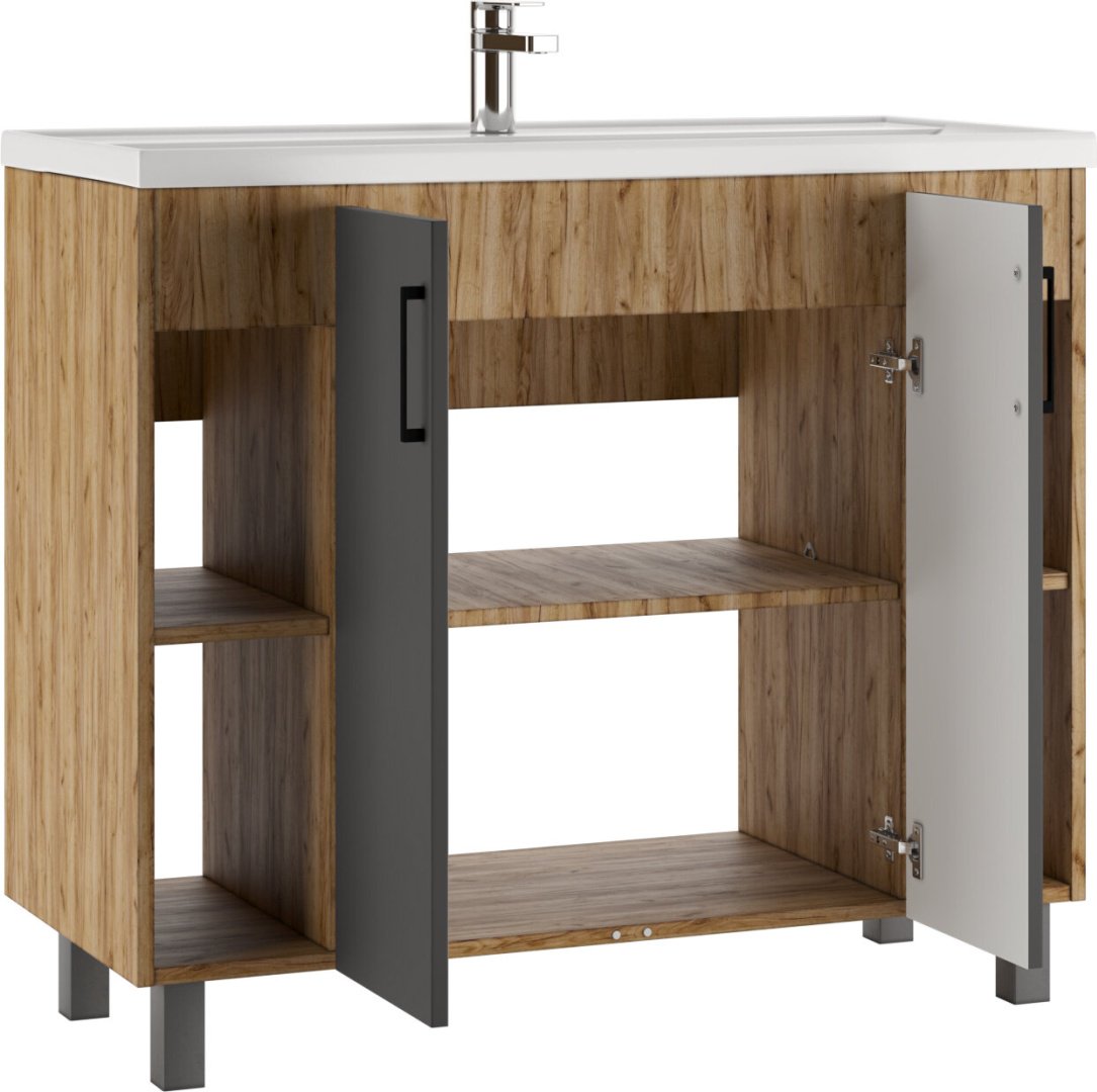 Тумба с раковиной KABINKA.KZ Байтерек, 97.5x72x44.4 см, коричневый, графит