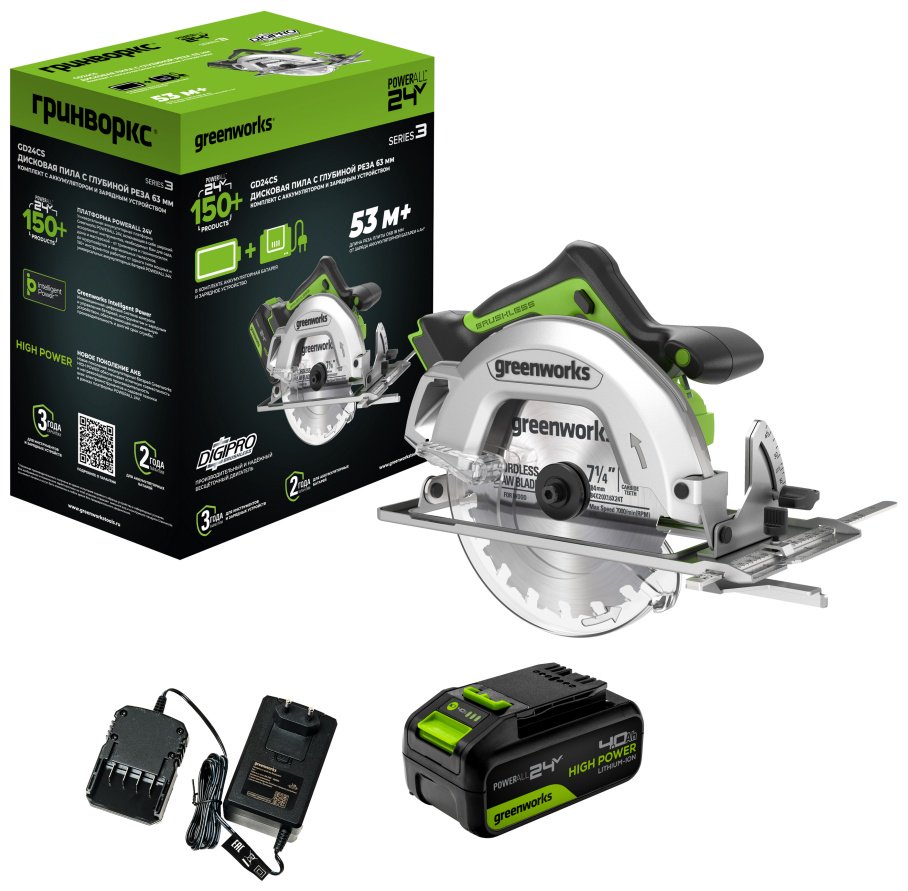 Дисковая пила Greenworks GD24CS / 1500907CUB, аккумуляторная купить,NaN