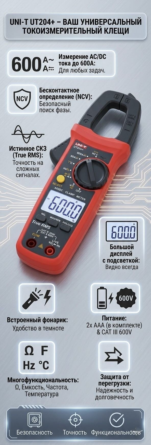 Токовые клещи UNI-T UT204+ 28 купить,NaN