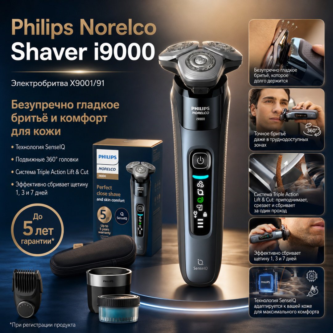Электробритва Philips Norelco Shaver i9000 X9001/91 роторная купить,NaN