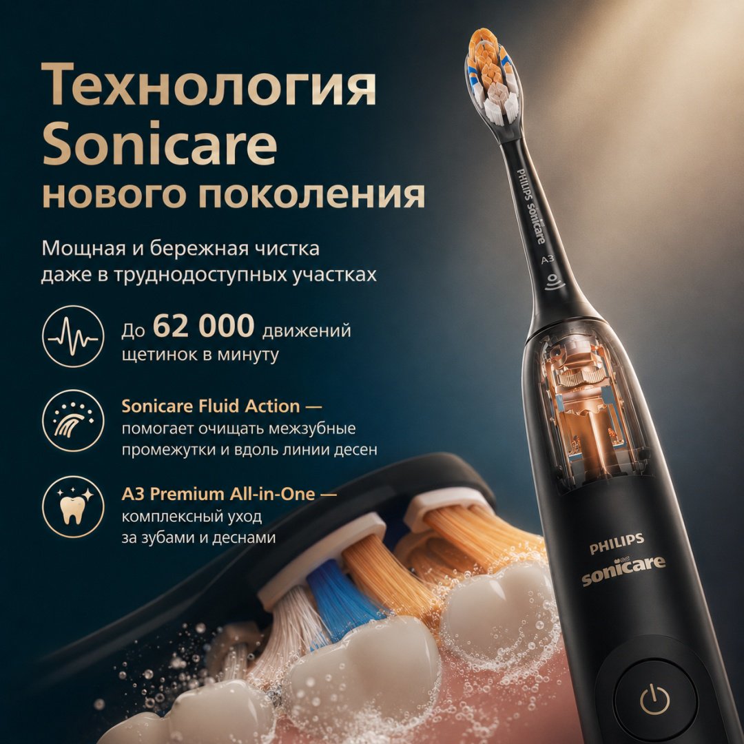 Philips звуковая щетка 7300 Series HX7421/07 щетина средняя черный