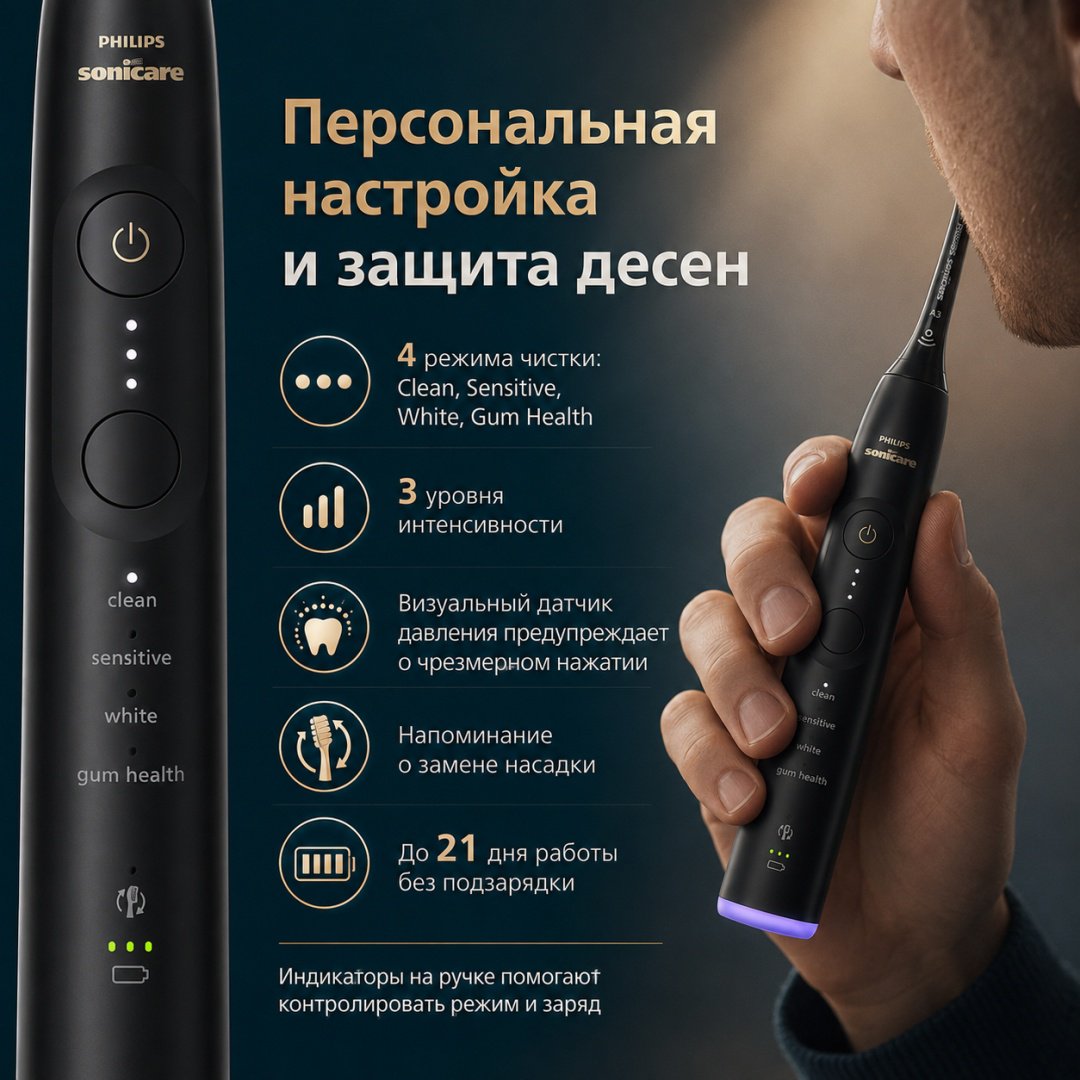 Philips звуковая щетка 7300 Series HX7421/07 щетина средняя черный