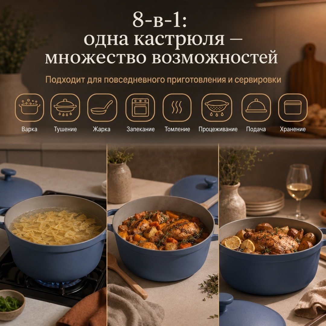 Кастрюля 5.2 л, OUR PLACE USA Perfect Pot Blue Salt 26 см керамика