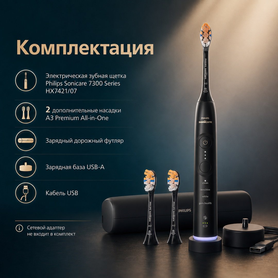 Philips звуковая щетка 7300 Series HX7421/07 щетина средняя черный