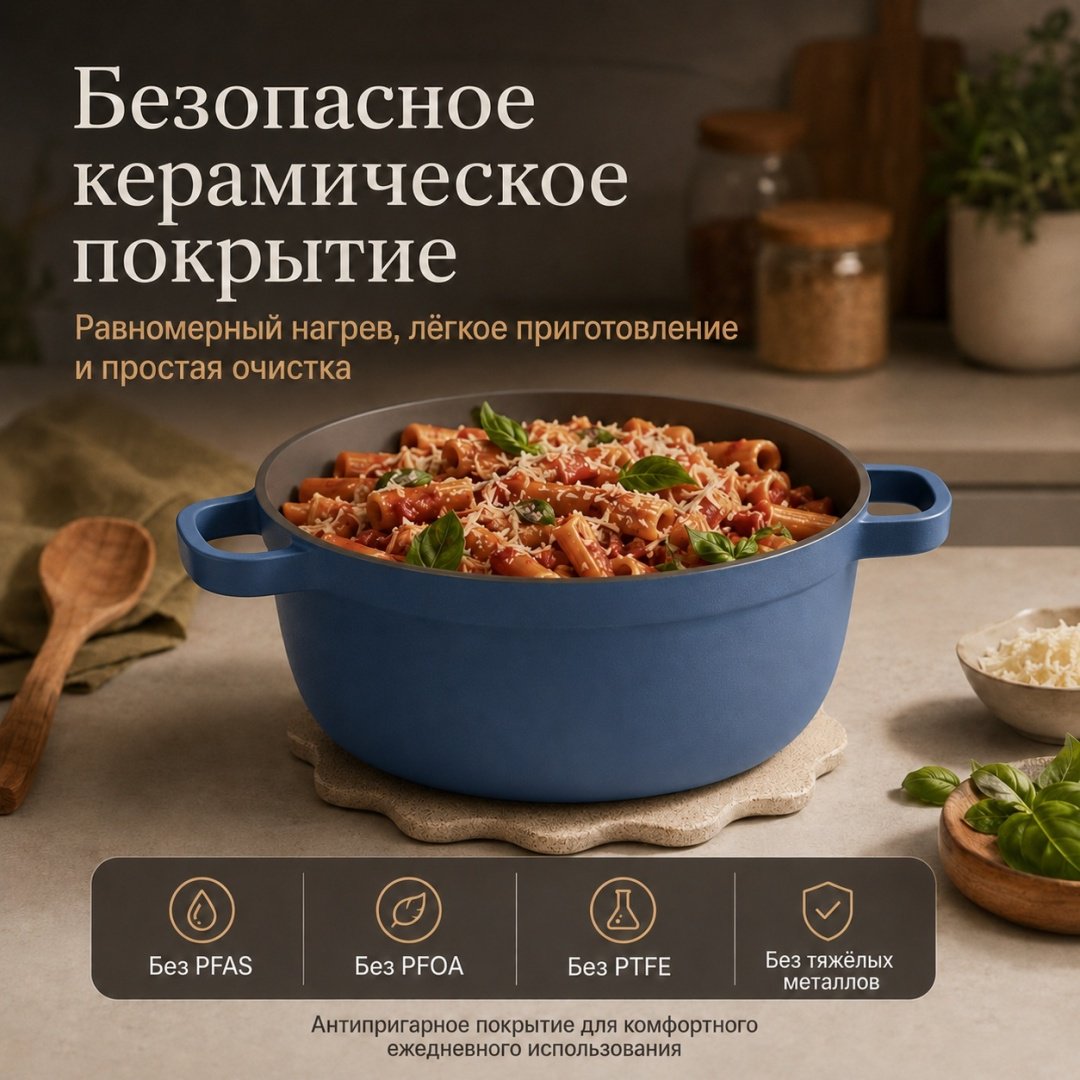 Кастрюля 5.2 л, OUR PLACE USA Perfect Pot Blue Salt 26 см керамика