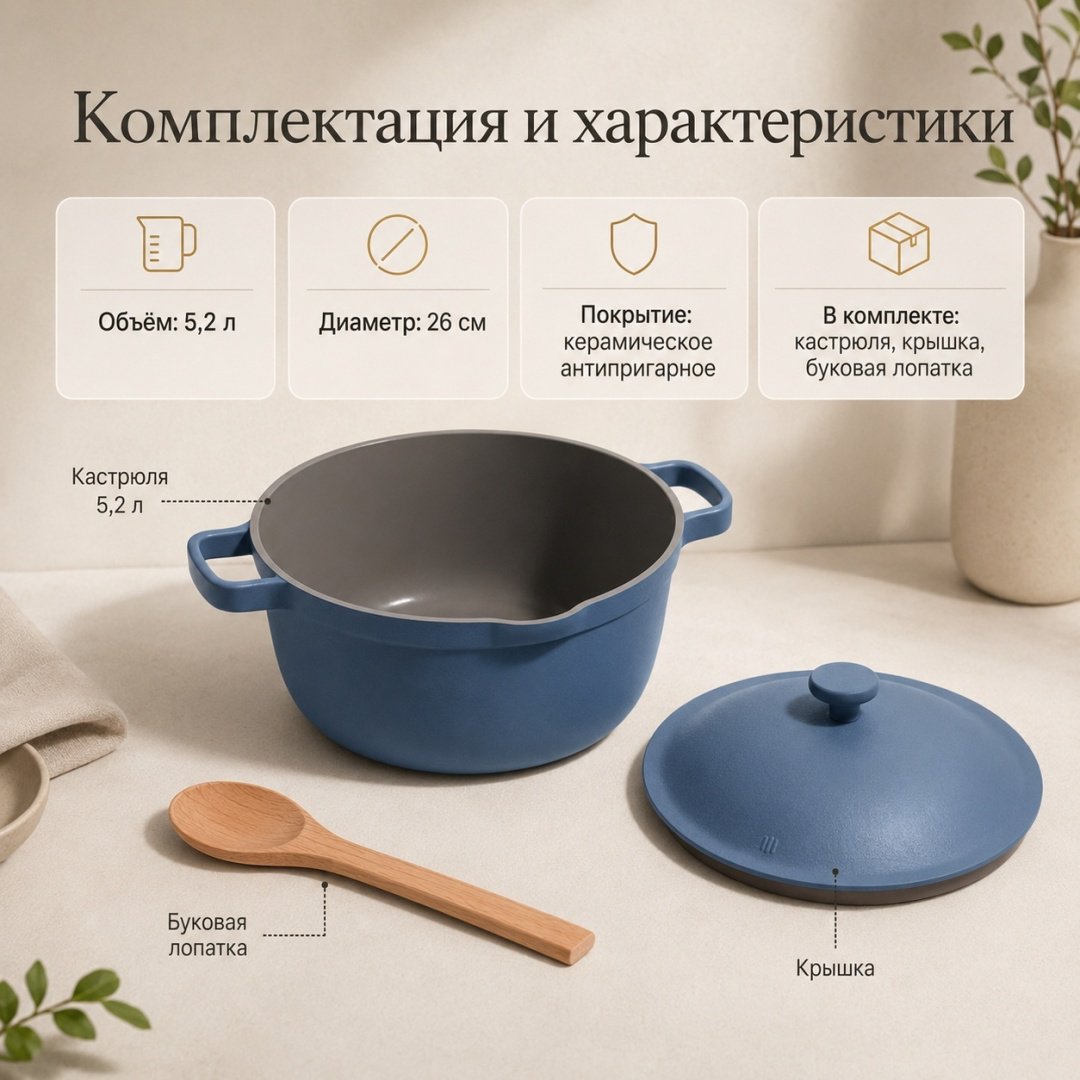 Кастрюля 5.2 л, OUR PLACE USA Perfect Pot Blue Salt 26 см керамика