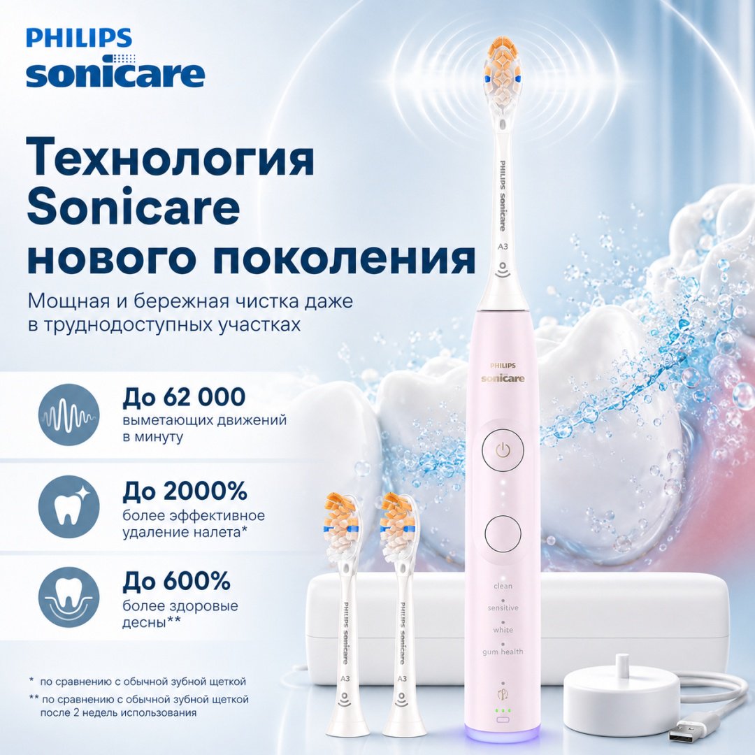Philips звуковая щетка 7300 Series HX7422/04 щетина средняя розовый