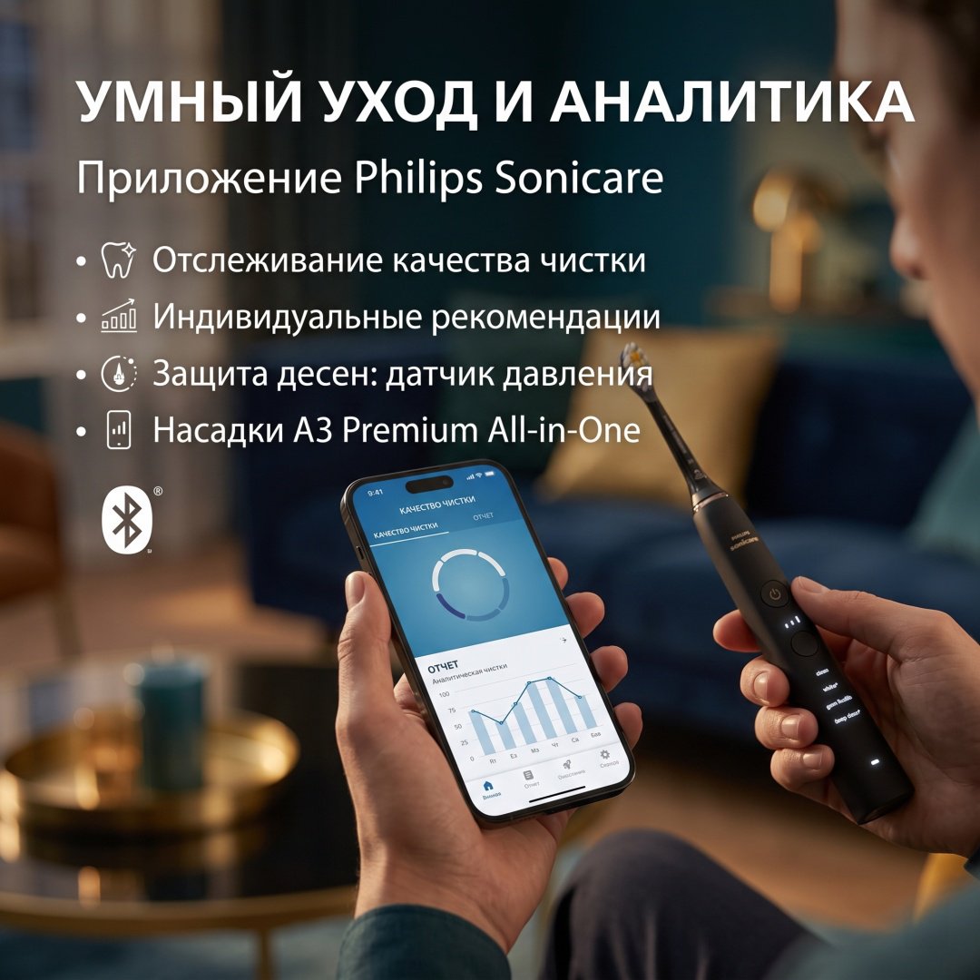 Philips звуковая щетка DiamondClean 9000 HX9912/71 щетина средняя белый, черный купить,NaN