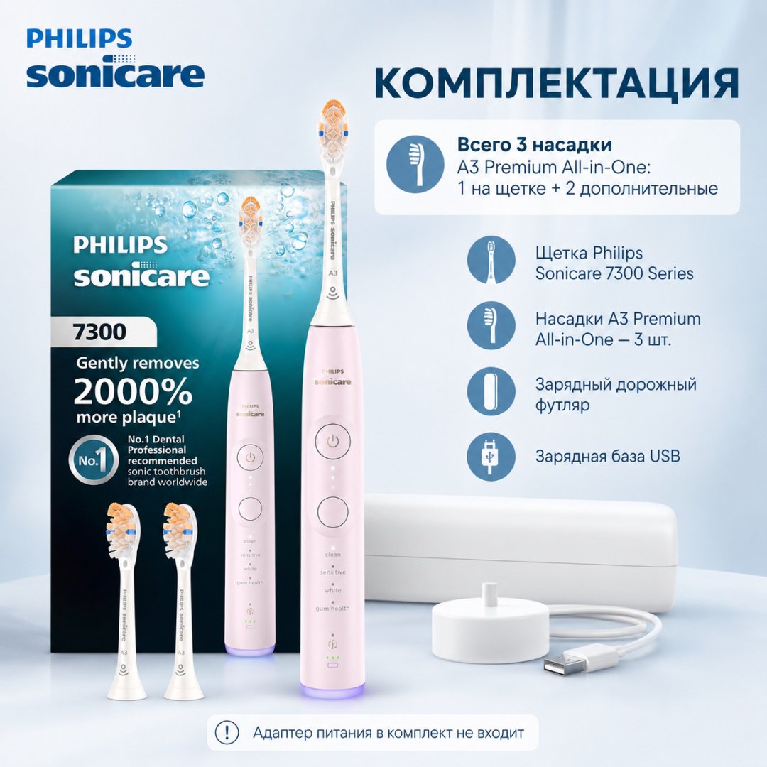 Philips звуковая щетка 7300 Series HX7422/04 щетина средняя розовый