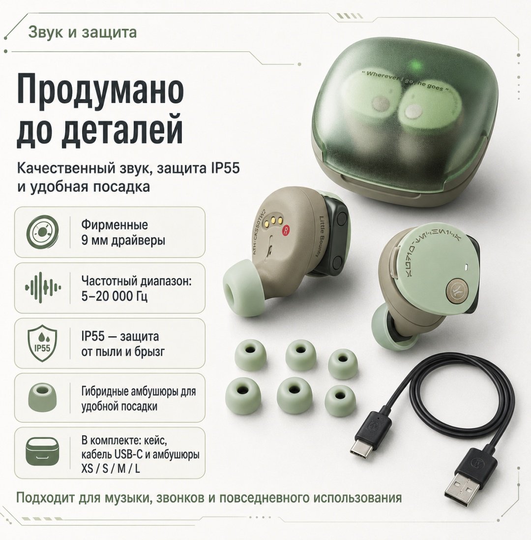 Наушники Audio-Technica ATH-CKS50TW2GG Limited-Edition Star Wars Grogu зеленый купить,NaN