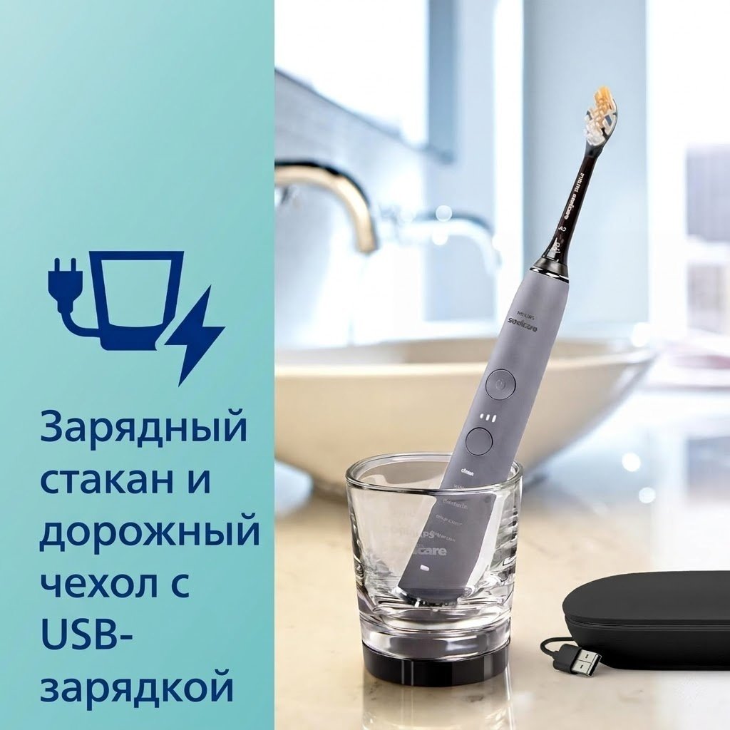 Philips звуковая щетка Sonicare DiamondClean Smart 9500 HX9923/41 щетина средняя фиолетовый купить,NaN
