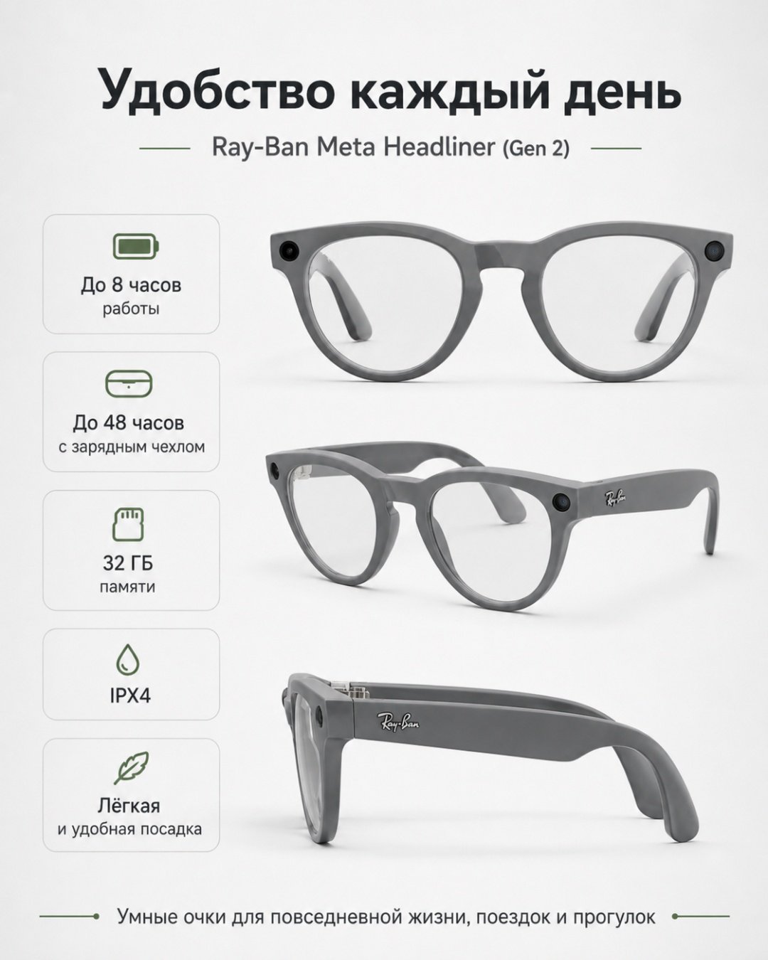 Смарт-очки Meta Headliner (Gen 2) серый купить,NaN