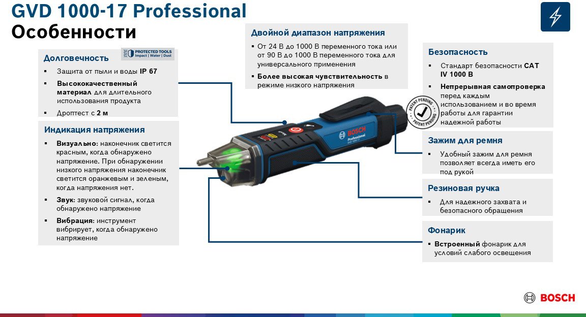 Индикатор напряжения Bosch Professional GVD 1000-17, 0601077000 купить,27300