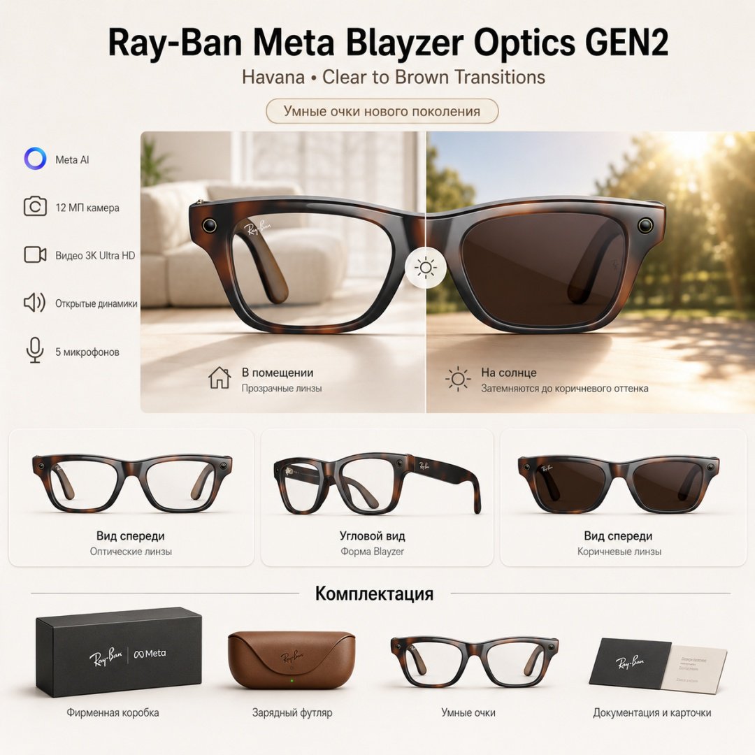 Смарт-очки Meta Blayzer Optics GEN2 коричневый купить,NaN