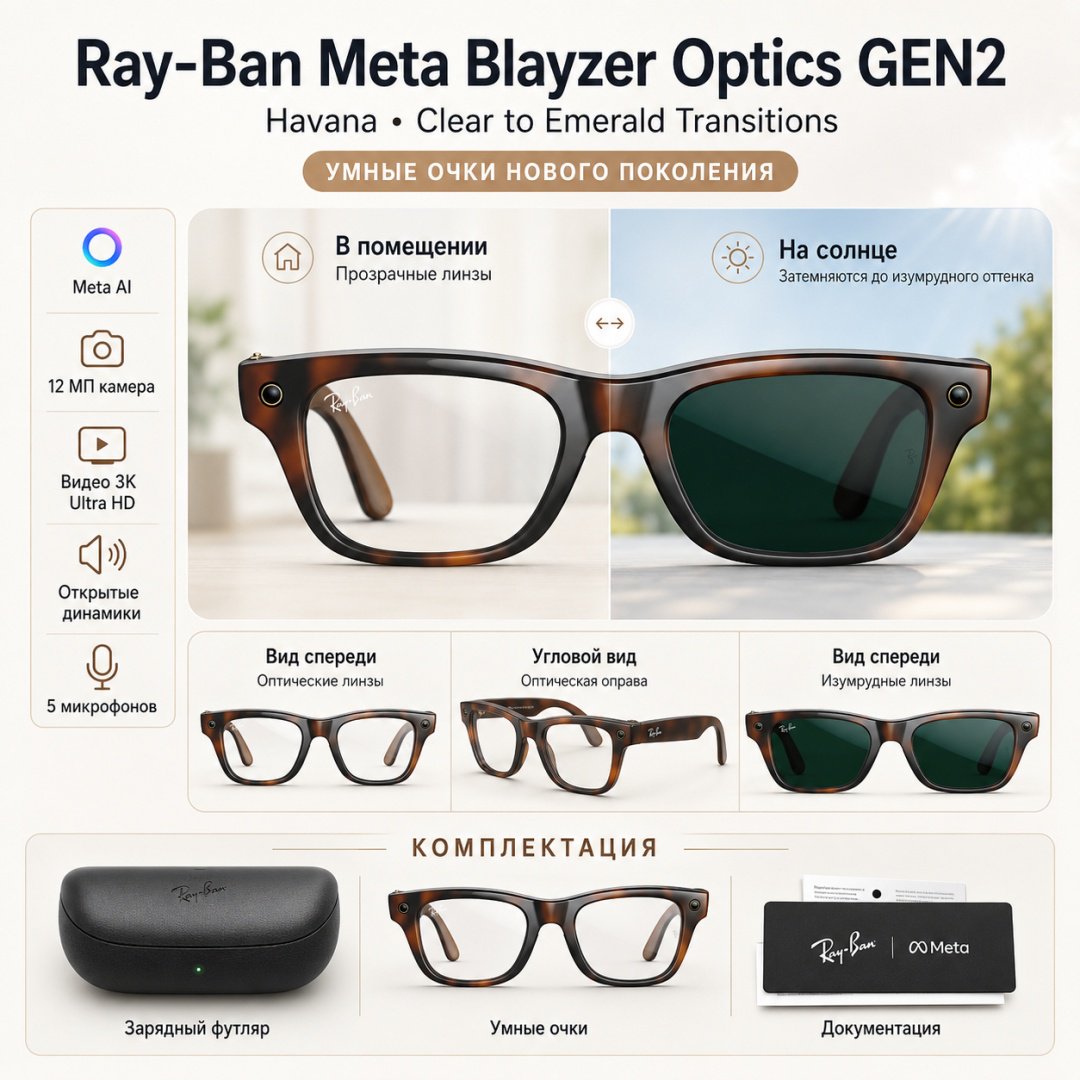 Смарт-очки Meta Blayzer Optics GEN2 коричневый купить,NaN