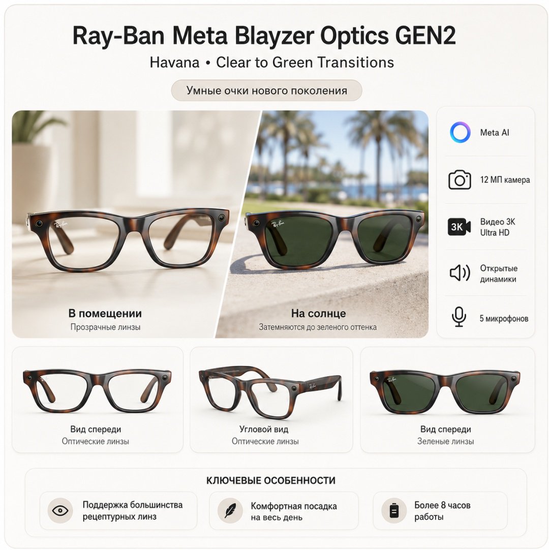 Смарт-очки Meta Blayzer Optics GEN2 коричневый купить,NaN
