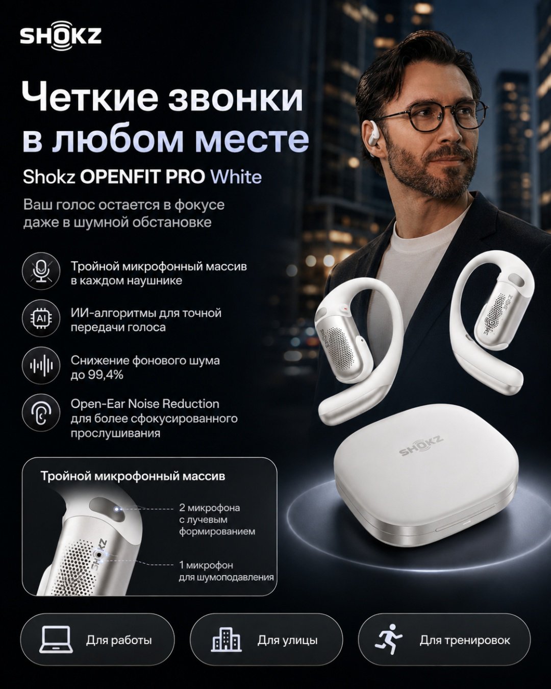 Наушники Shokz OPENFIT PRO белый купить,NaN