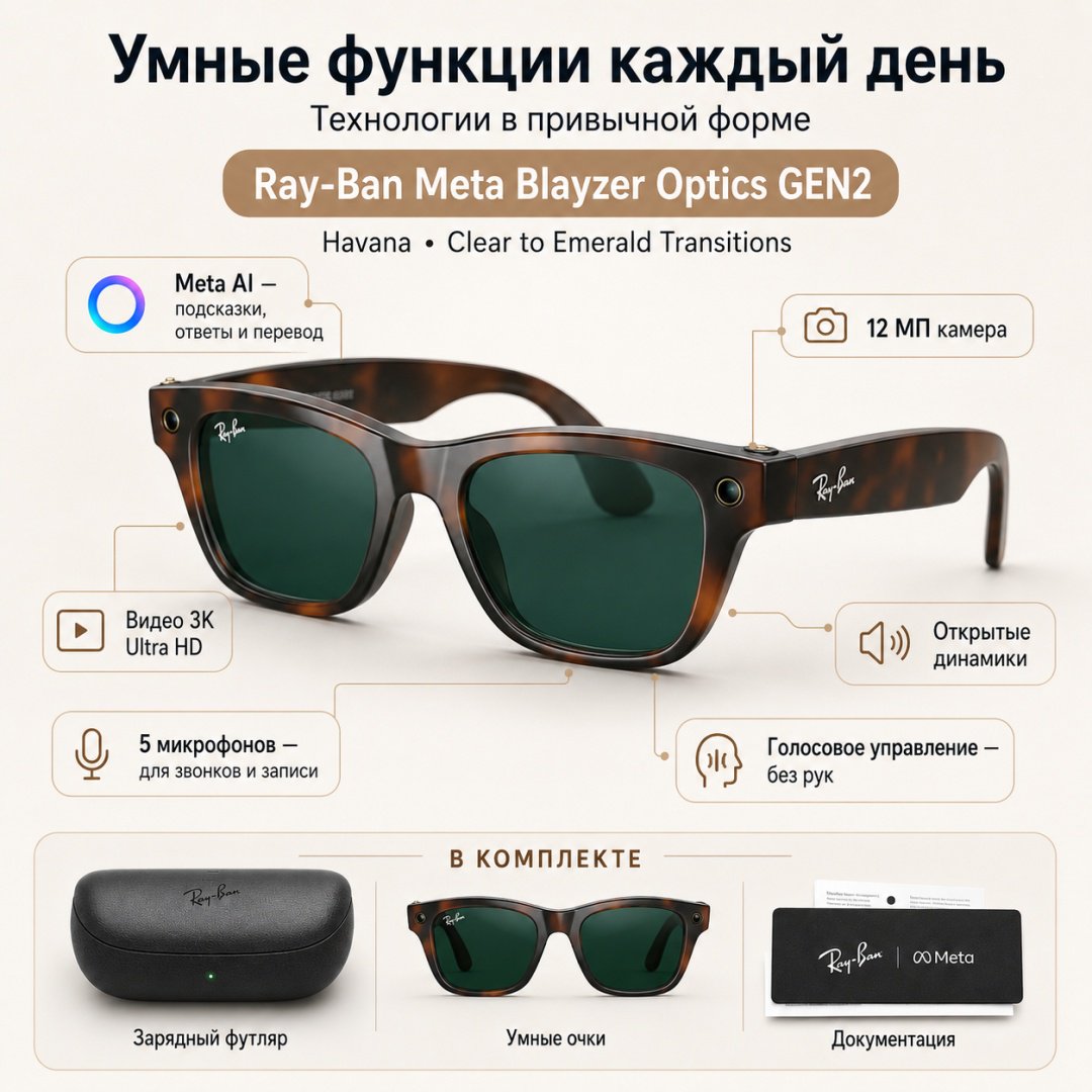 Смарт-очки Meta Blayzer Optics GEN2 коричневый купить,NaN