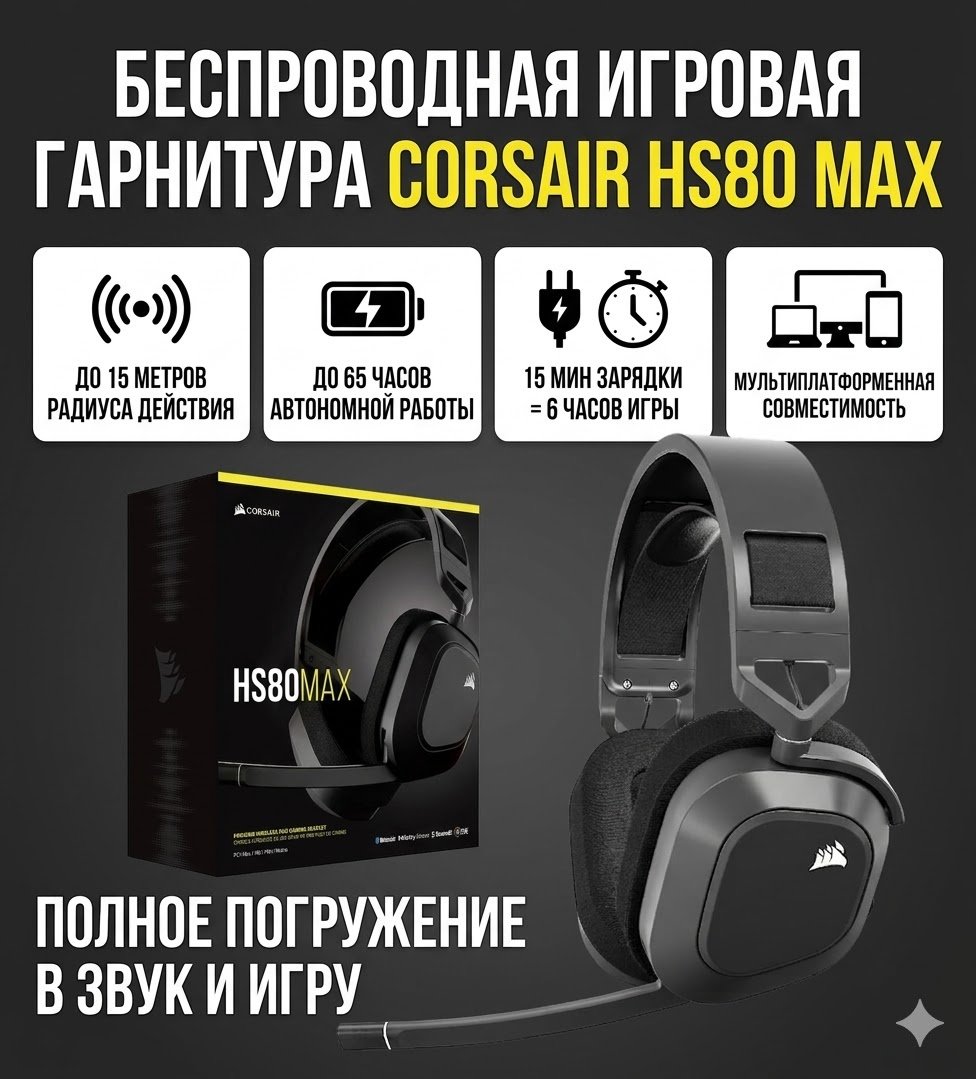 Наушники Corsair HS80 MAX темно-серый купить,105643