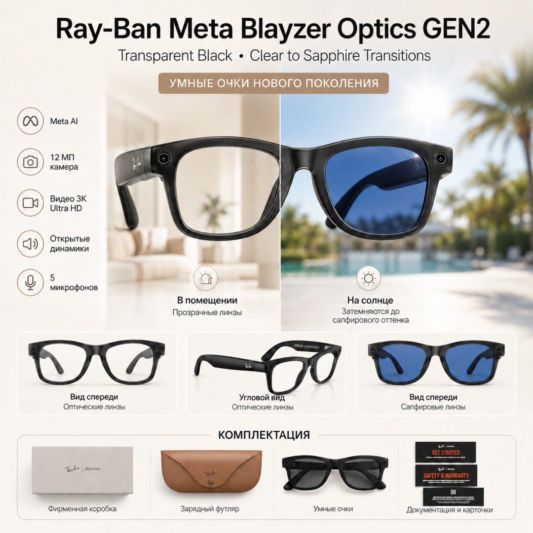 Смарт-очки Meta Blayzer Optics GEN2 Transparent черный купить,NaN