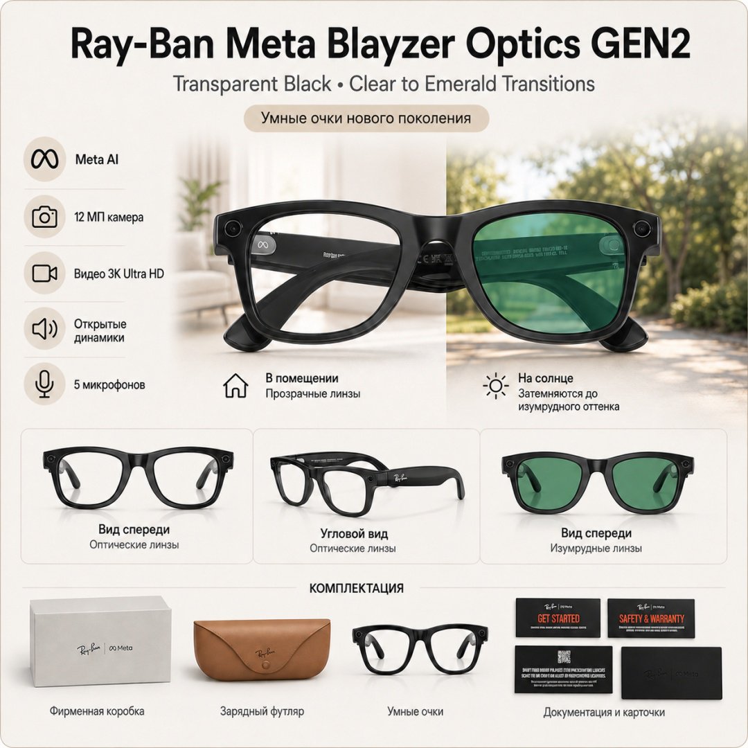 Смарт-очки Meta Blayzer Optics GEN2 Transparent черный купить,NaN