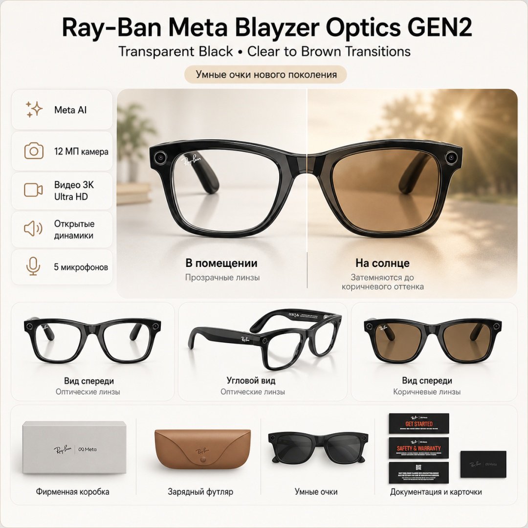 Смарт-очки Meta Blayzer Optics GEN2 Transparent черный купить,NaN