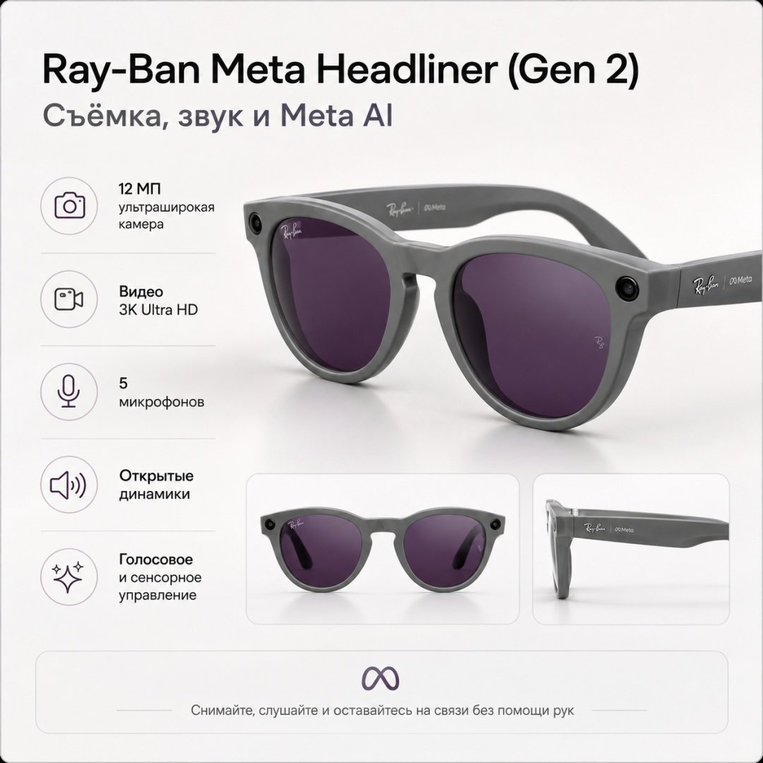Смарт-очки Meta Headliner (Gen 2) серый купить,NaN