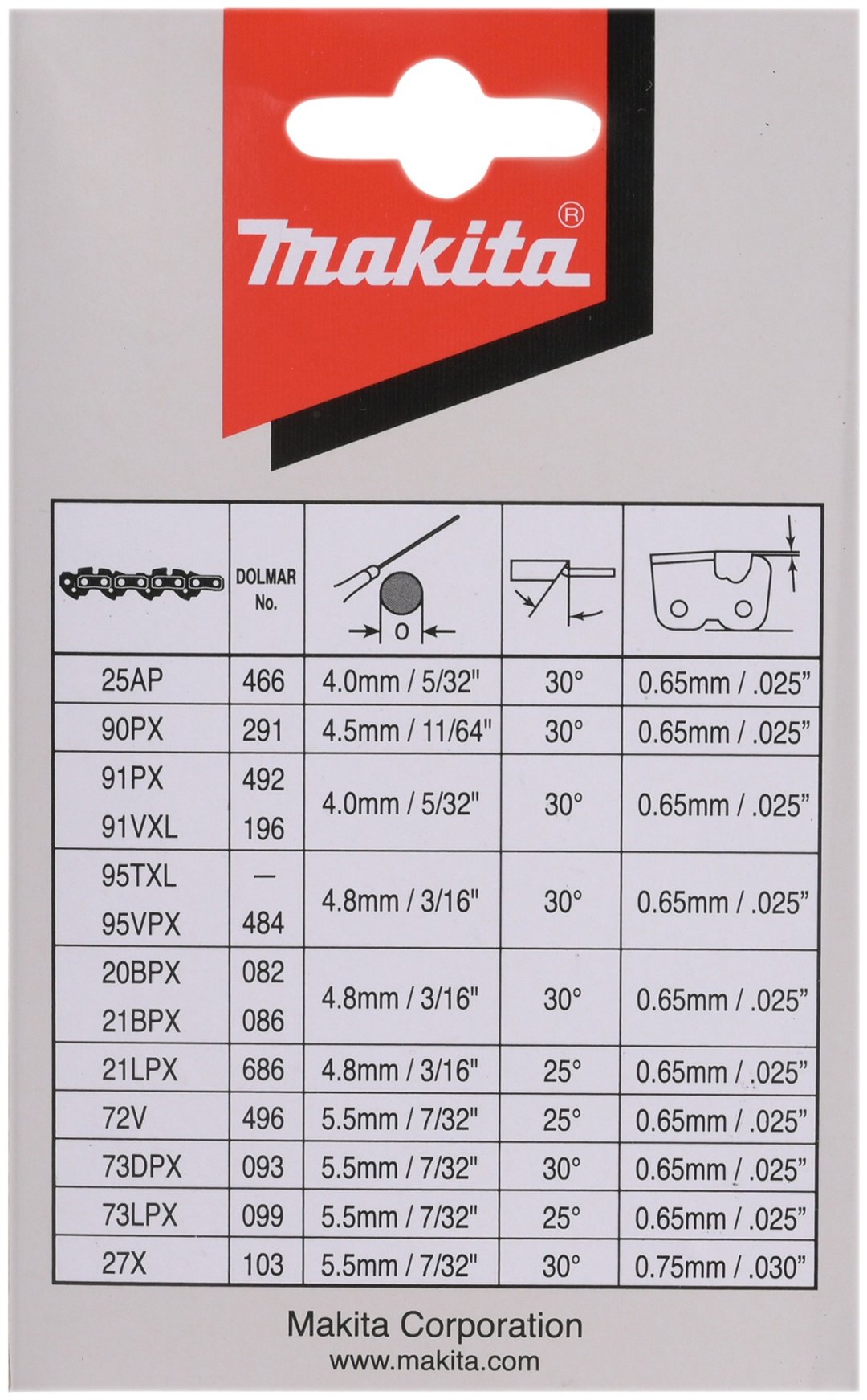 Makita цепь 191H11-5 шаг: 3/8, 52 звен., 1.3 мм, длина 35 купить,NaN