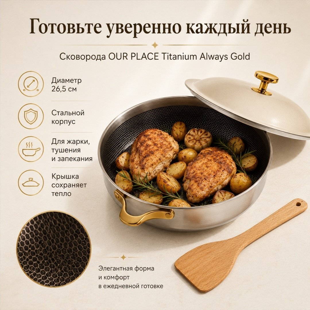 Сковорода OUR PLACE Titanium Always Gold 26.5 см , сталь купить,253000